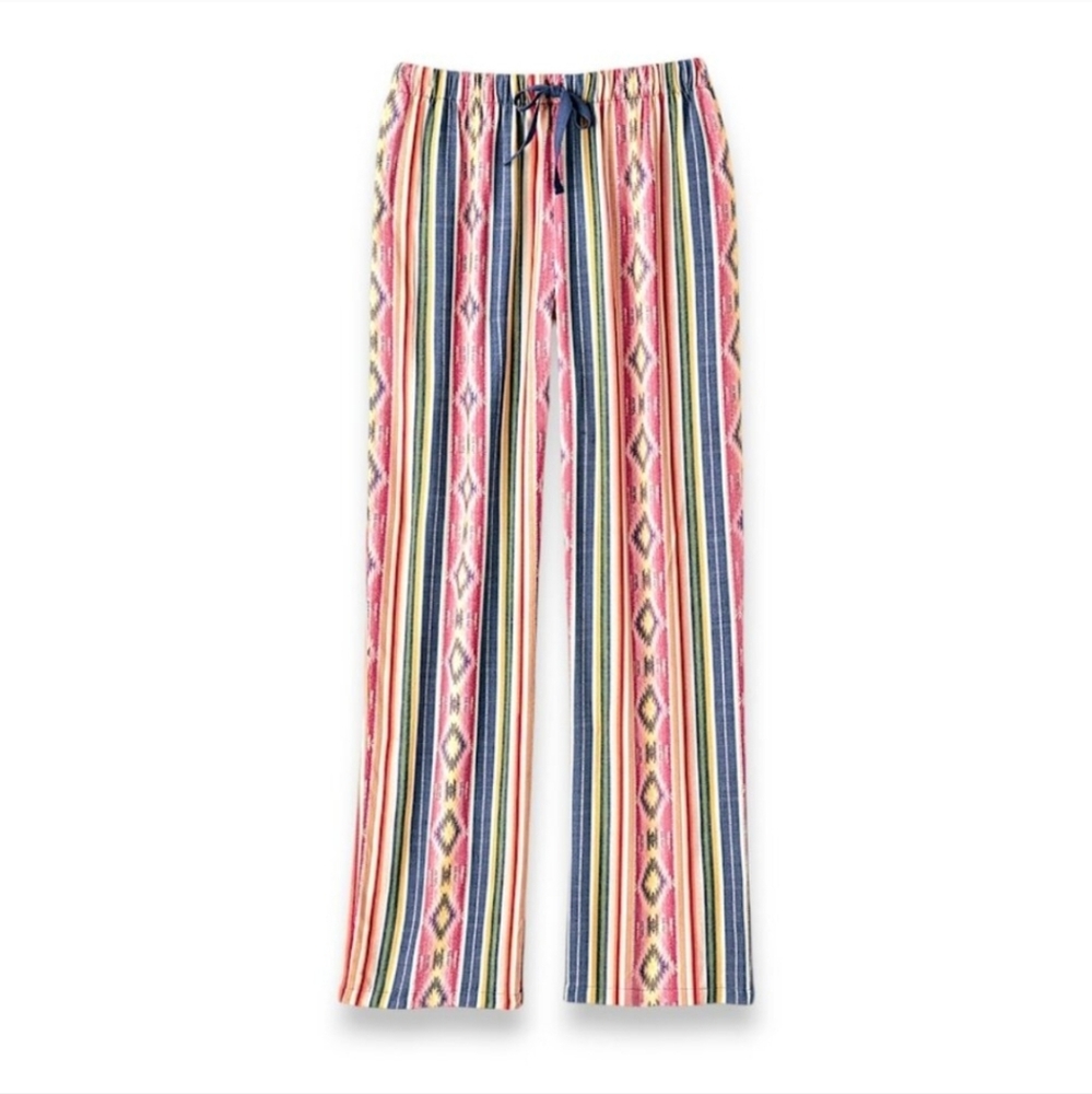 Coldwater Creek Southwest Terra Stripe Rayon Pants Wide Leg Multicolor Pockets L
